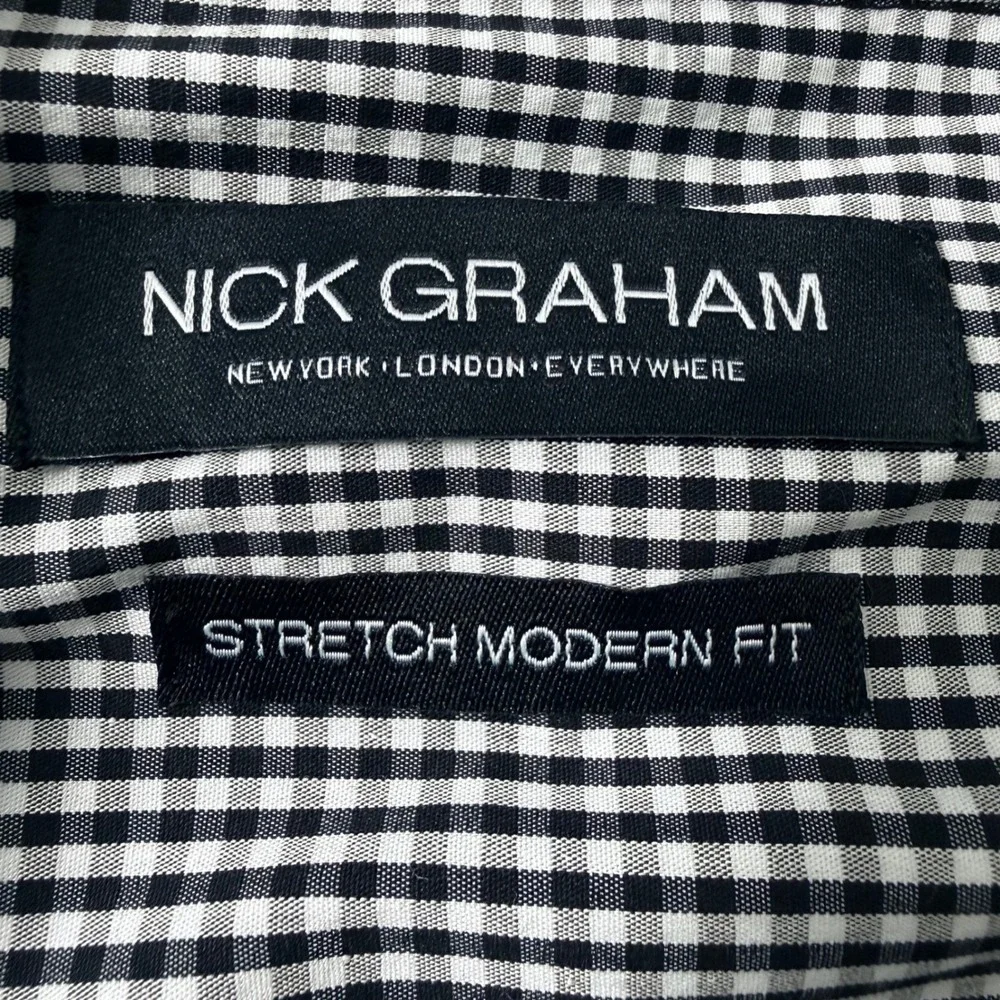 Nick Graham Button Down Shirt Mens 2XL Black White Excellent Stretch Modern Fit